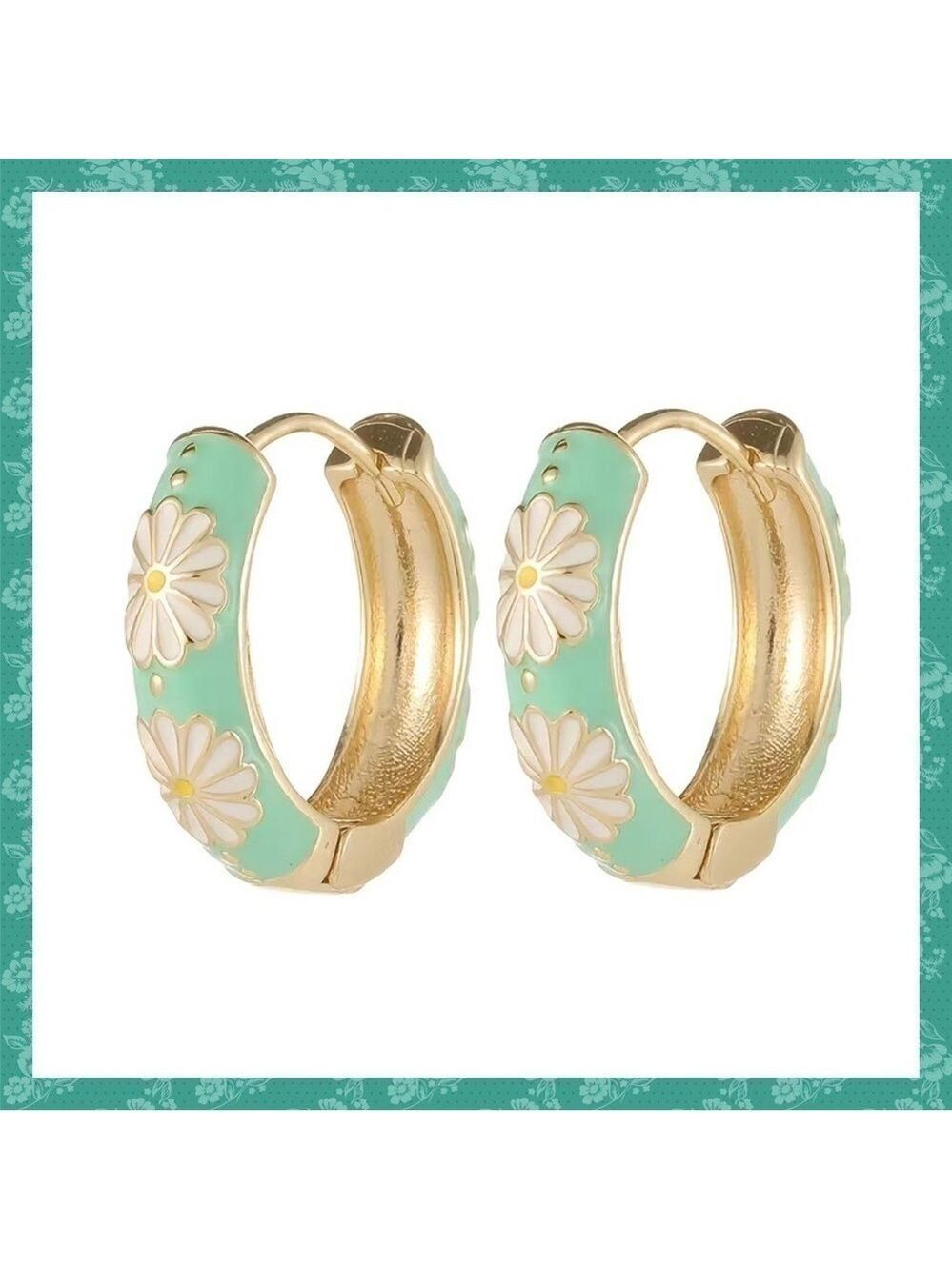Turquoise Blue Enamel Huggie Earrnings #615